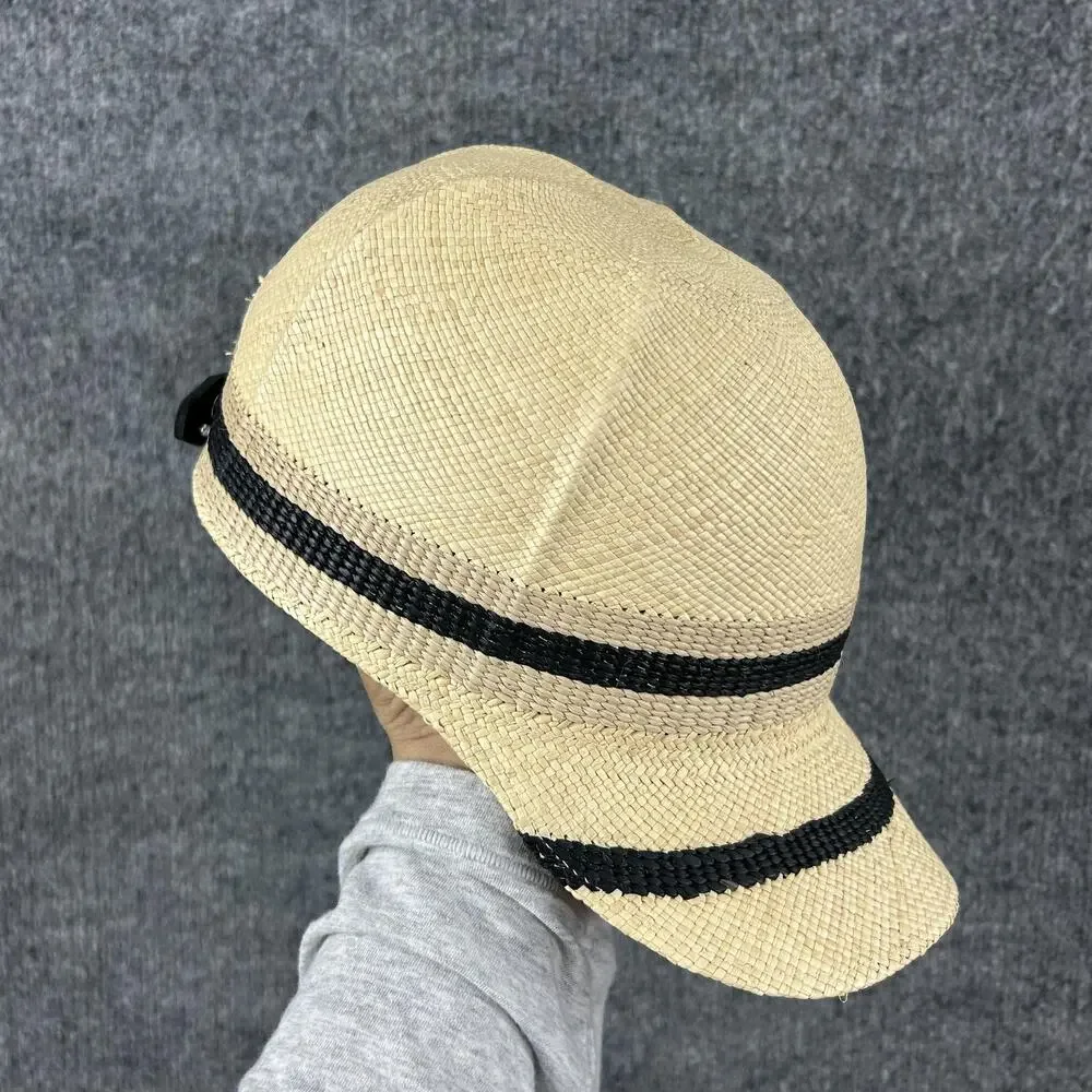 Rag & Bone Womens Medium Leather Trimmed Straw Baseball Hat Cap Summer Resort